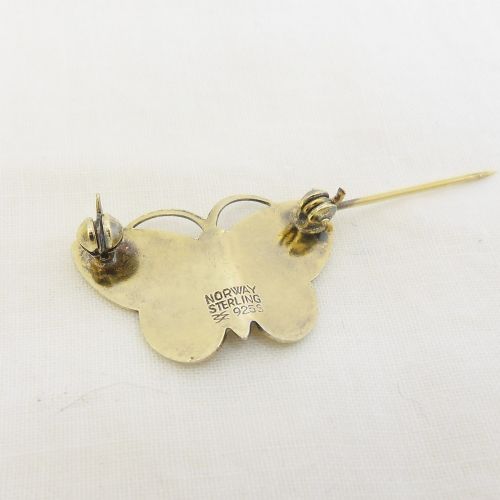Vintage silver & yellow enamel butterfly brooch by Aksel Holmsen View IV