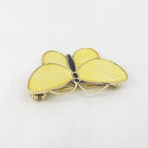 Vintage silver & yellow enamel butterfly brooch by Aksel Holmsen View V
