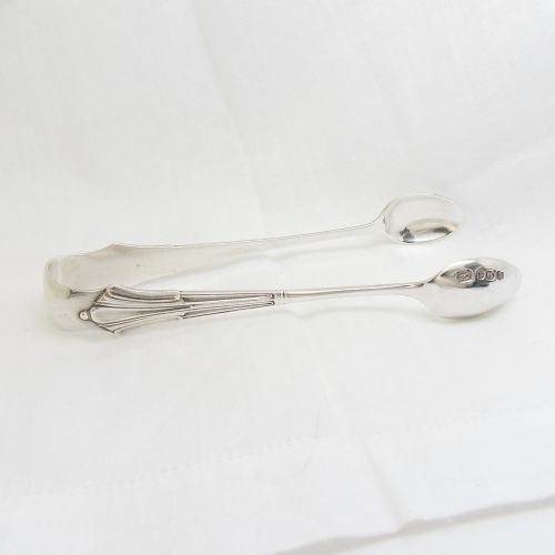 Victorian silver Albany pattern sugar tongs Sheffield 1898