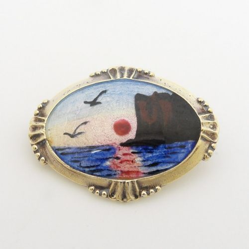 VINTAGE SILVER GILT ENAMEL COASTAL SCENE BROOCH BY ARNE NORDLIE - ADDITIONAL PHOTO 1