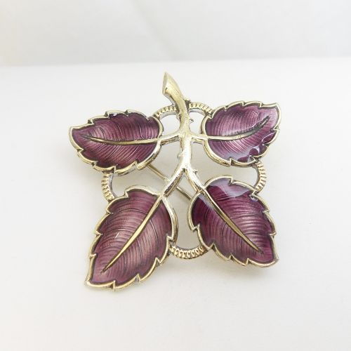 SCANDINAVIAN SILVER PURPLE ENAMEL LEAVES BROOCH BY AKSEL HOLMSEN - ADDITIONAL PHOTO 1