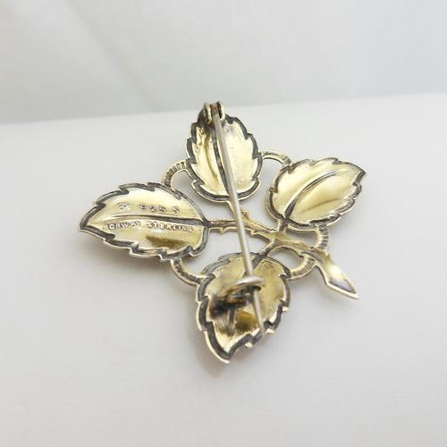 SCANDINAVIAN SILVER PURPLE ENAMEL LEAVES BROOCH BY AKSEL HOLMSEN - ADDITIONAL PHOTO 2