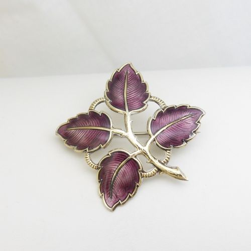 SCANDINAVIAN SILVER PURPLE ENAMEL LEAVES BROOCH BY AKSEL HOLMSEN - ADDITIONAL PHOTO 3