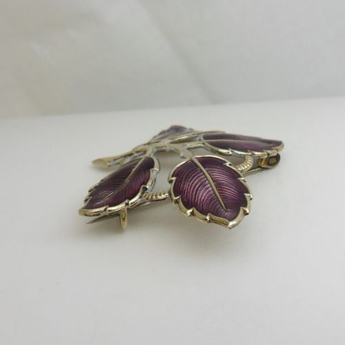 SCANDINAVIAN SILVER PURPLE ENAMEL LEAVES BROOCH BY AKSEL HOLMSEN - ADDITIONAL PHOTO 5