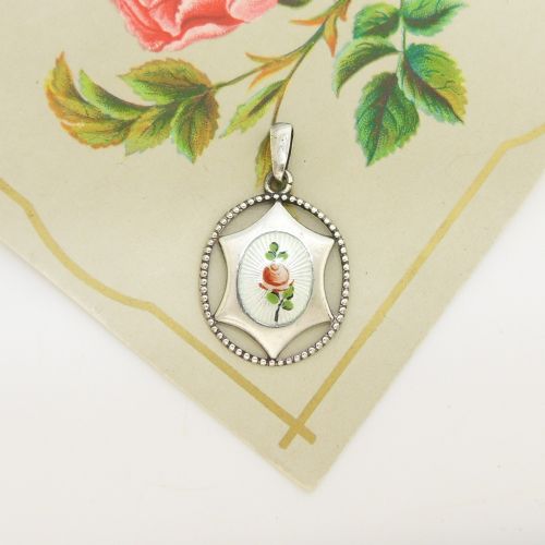 Antique Silver and Enamel Rose Pendant by Charles Horner