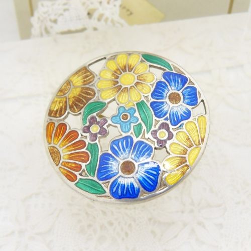 Vintage Silver & Enamel Floral Brooch by a H Darby & Son