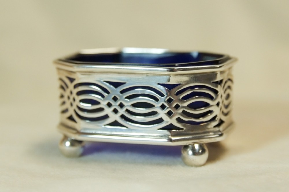Antique Silver Salt Tub with Pierced decoration.  Fully hallmarked Birmingham 1897