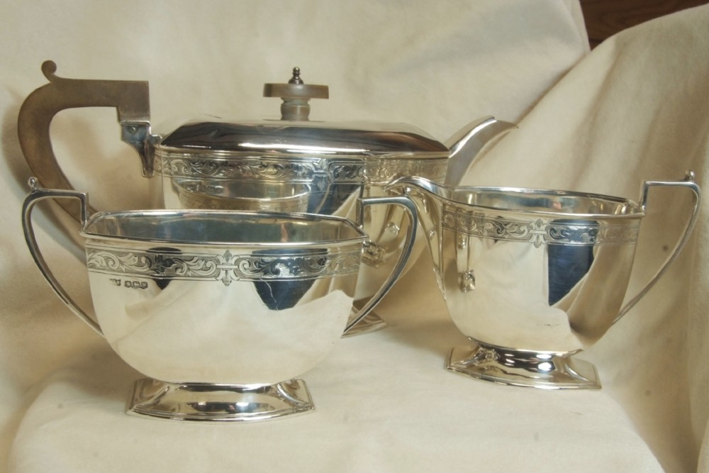 Art Deco Solid Silver 3 Piece Tea Set, HM. Sheffield 1939, by Mappin & Webb *Approx 1082 grams*