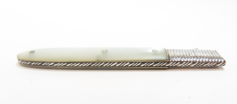 CASED GEORGIAN SILVER & MOTHER OF PEARL FRUIT FORK View IV