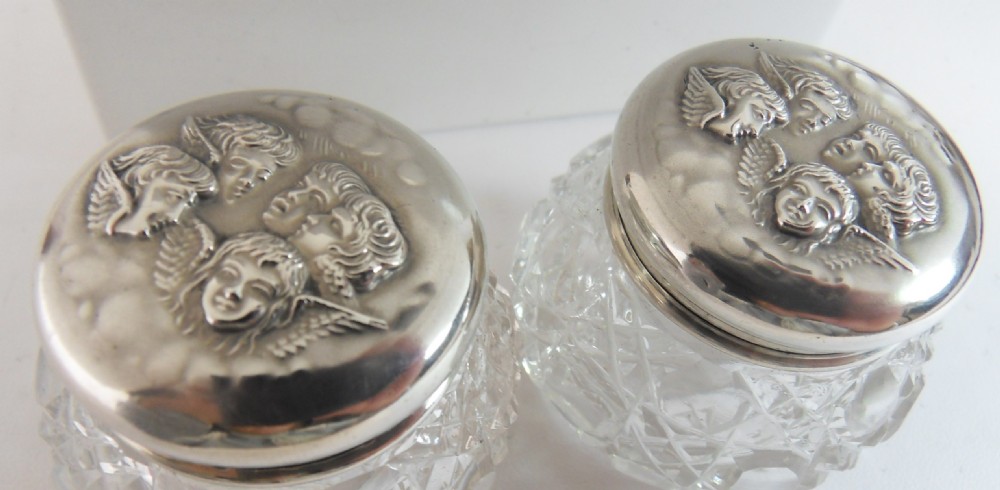 PAIR OF SILVER LIDDED 'REYNOLD'S ANGELS' POTS BIRMINGHAM 1908 View III