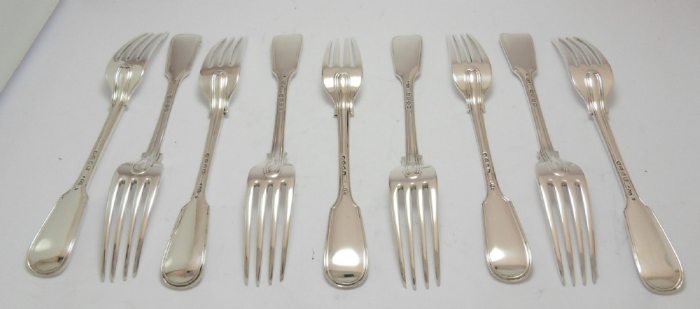 VICTORIAN SET OF 9 SILVER DESSERT FORKS FIDDLE & THREAD View IV