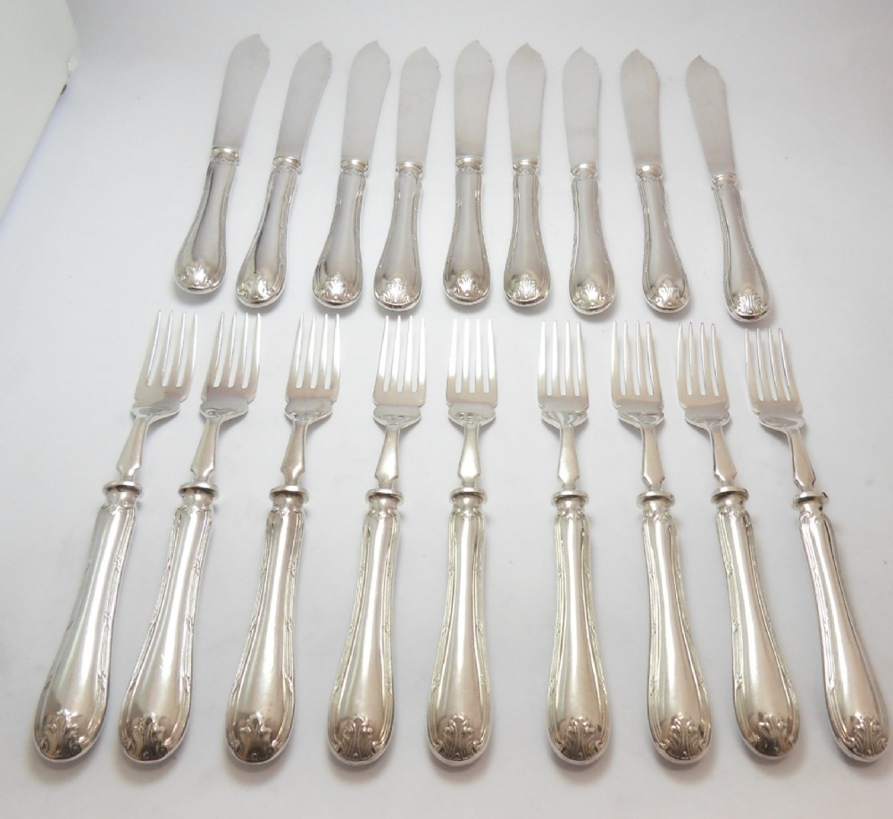 SET OF 9 SILVER FISH KNIVES & FORKS BY MAPPIN & WEBB 1930