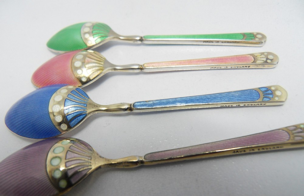 SET OF SILVER & ENAMEL CASED COFFEE SPOONS BIRMINGHAM 1957 View VII