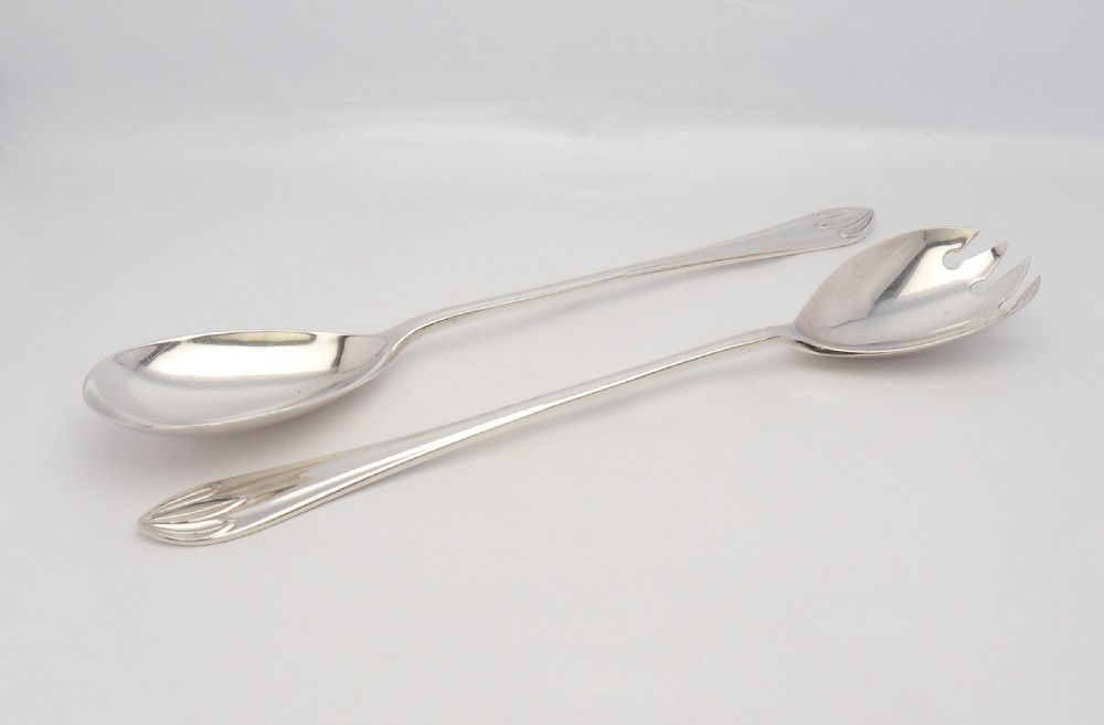 Cased set of Art Deco silver Lotus pattern servers  View VII