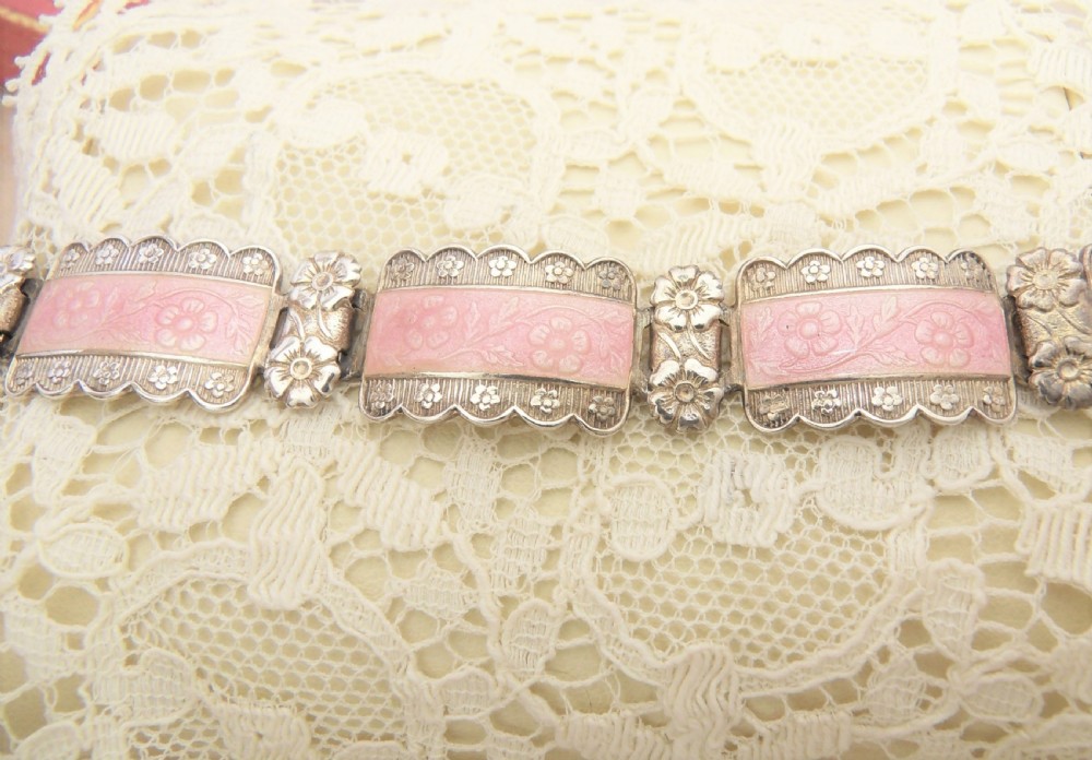 VINTAGE HARMONY SILVER & PINK ENAMEL FLOWER BRACELET View III