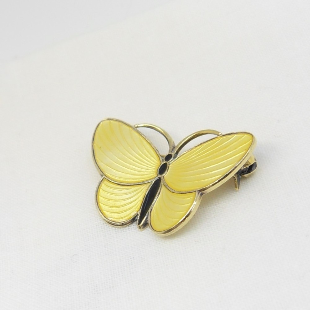 Vintage silver & yellow enamel butterfly brooch by Aksel Holmsen View II