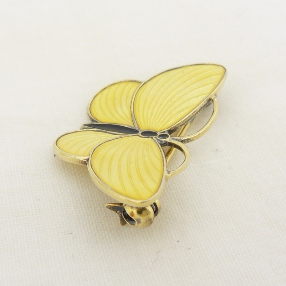 Vintage silver & yellow enamel butterfly brooch by Aksel Holmsen View VI