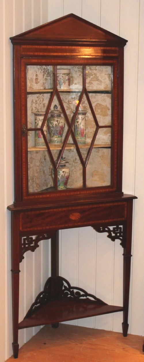 Edwardian Mahogany and Inlaid Corner Cabinet