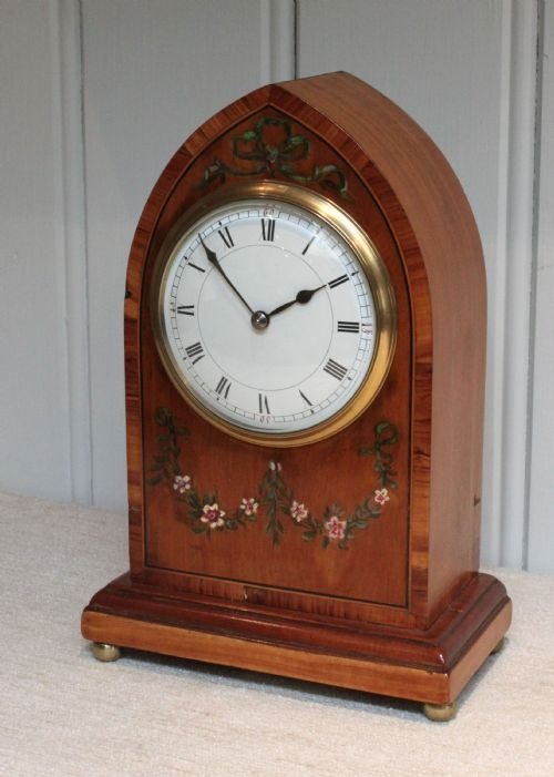 Satinwood and Painted Lancet Top Mantel Clock
