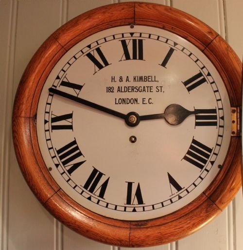 fig 1. golden oak fusee dial /school clock