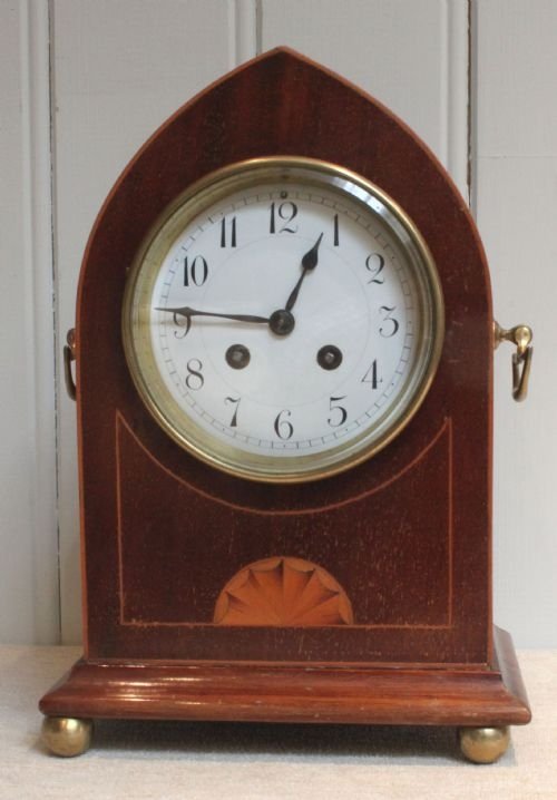 Mahogany and Inlay Striking Mantel Clock