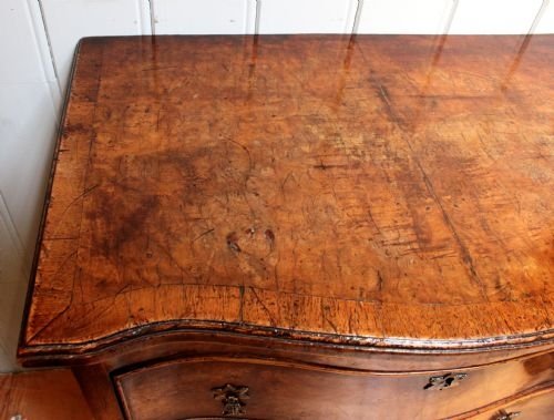 fig 1. small burr walnut serpentine chest of drawers