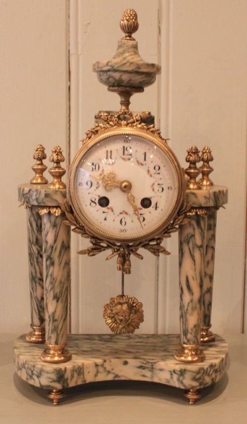 fig 1. verde marble portico clock garniture