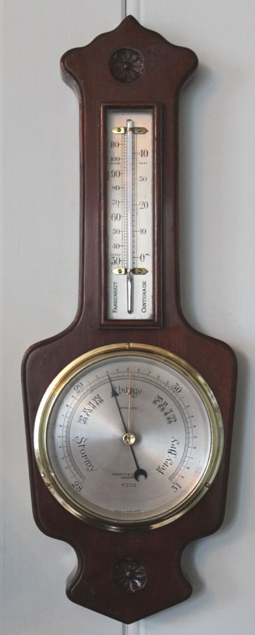 Solid Mahogany Aneroid Barometer