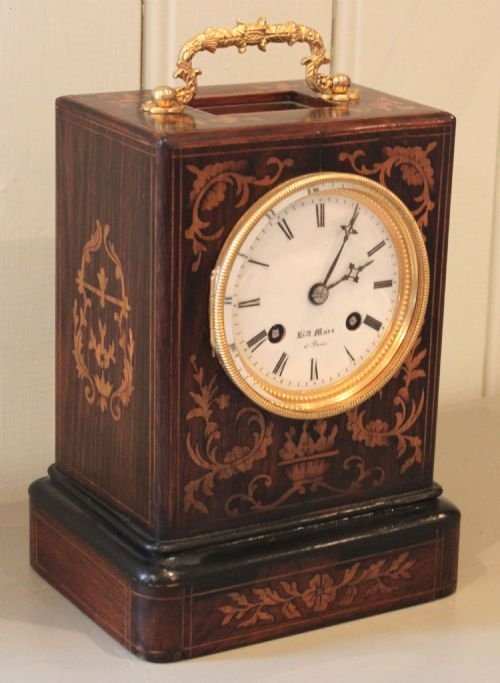 French Inlaid Wooden Carriage Clock