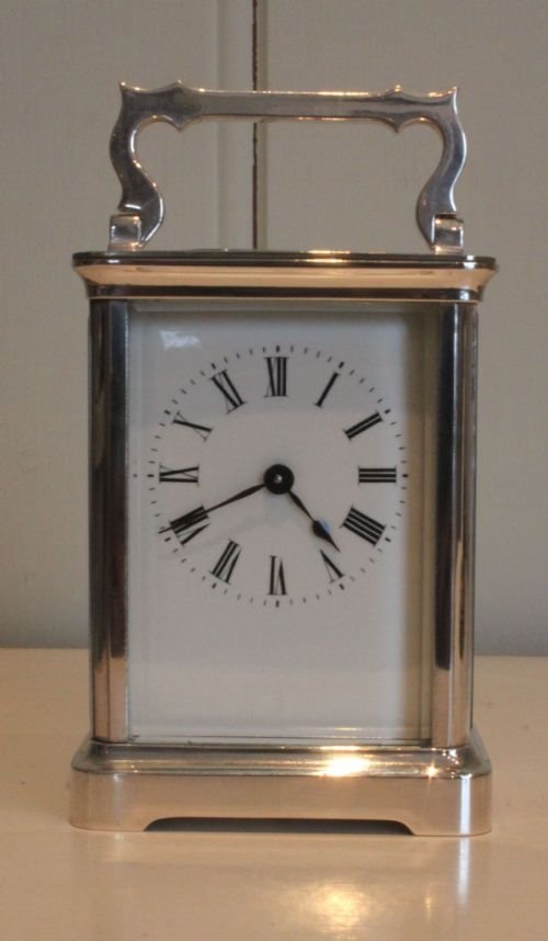 French Silver Plated Timepiece Carriage Clock
