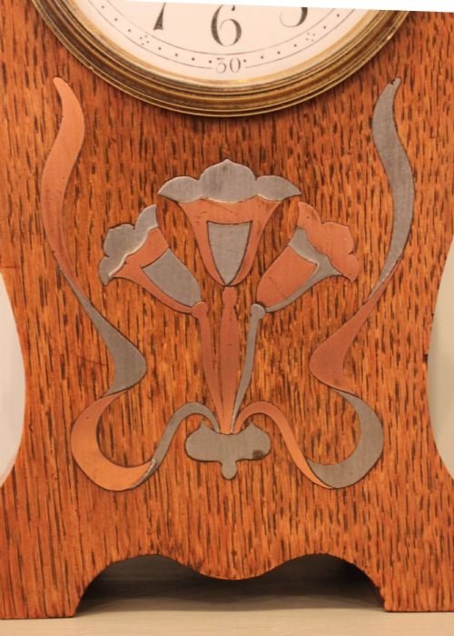 fig 1. oak Arts and crafts mantel clock