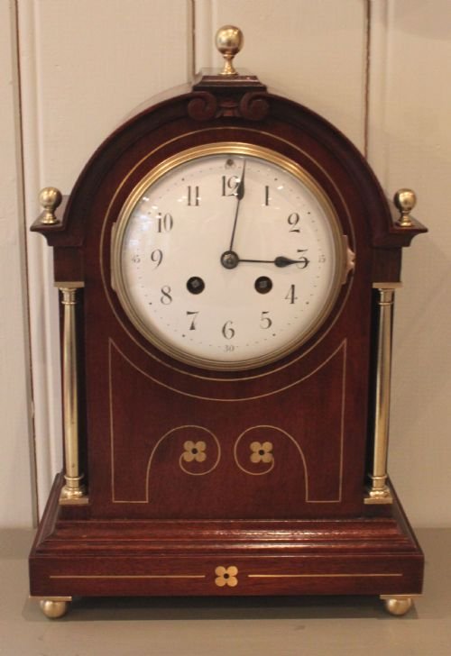 Mahogany and Brass Inlaid Mantel Clock