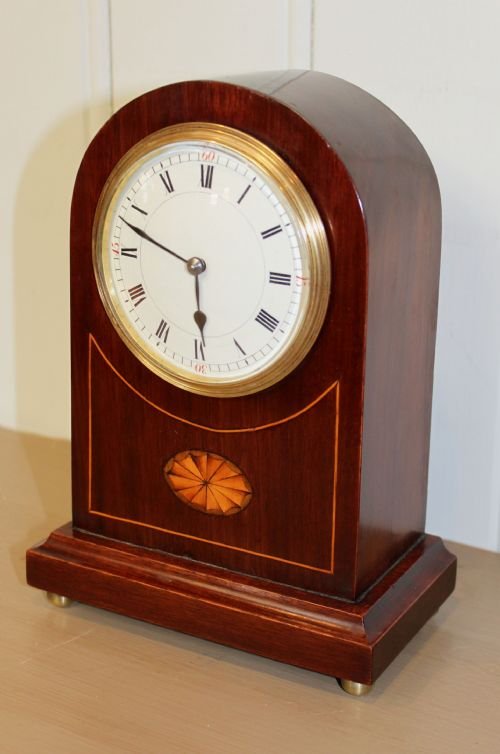 Mahogany and Inlaid Arch Top Mantel Clock
