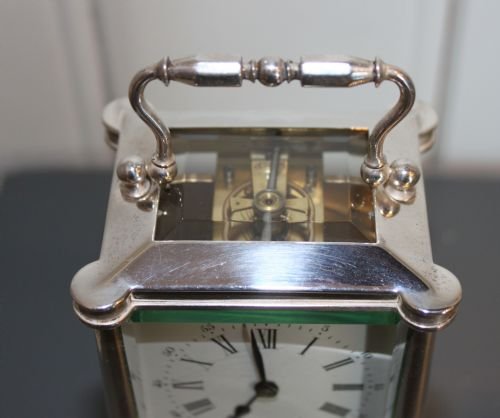 fig 1. chamfer top silver plated carriage clock 