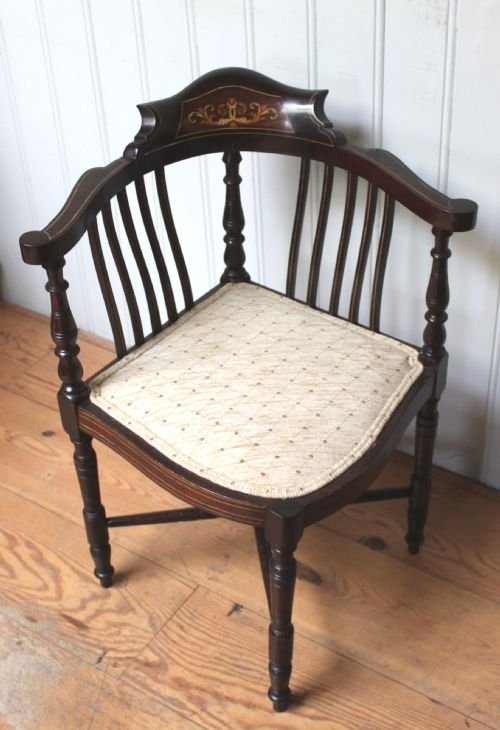 Edwardian Mahogany and Inlay Corner Chair