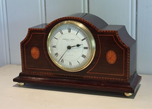 Edwardian Mahogany and Inlaid Mantel Clock -Retailed by Suppliers to the King Edward VII