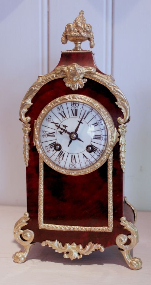 French Red Tortoiseshell Mantel Clock