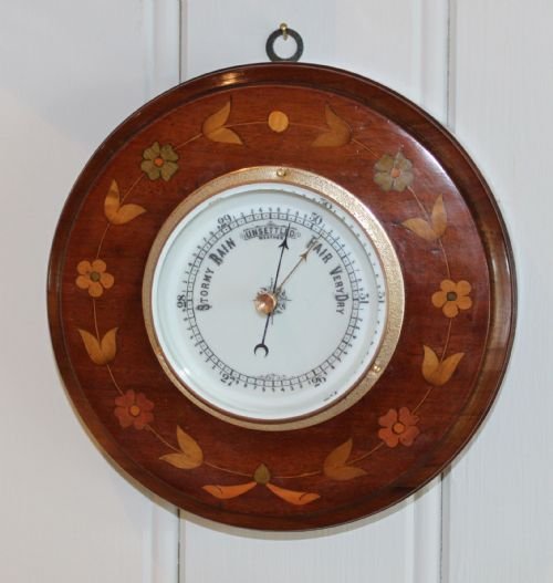 Edwardian Mahogany and Inlaid Aneroid Barometer