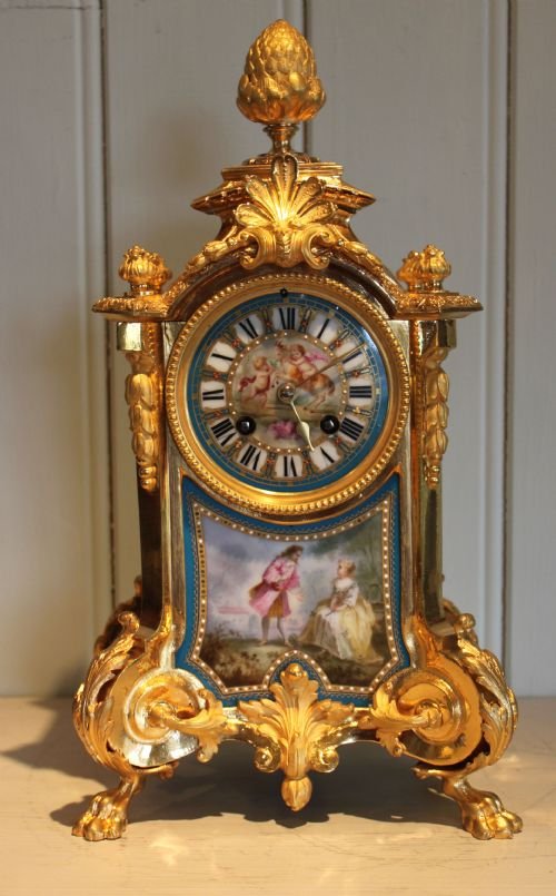 Ormolu and Porcelain Panel Mantel Clock