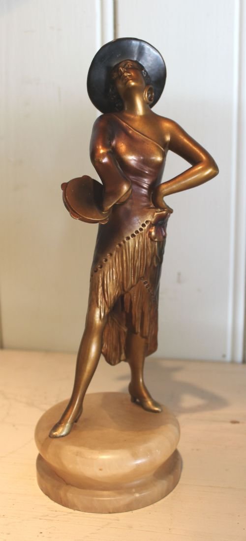 Art Deco Patinated Spelter Figure of a Dancer