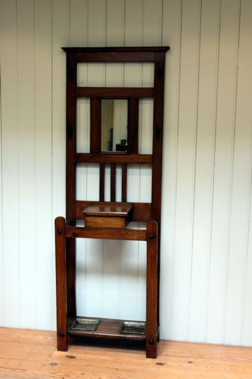Solid Oak Mirrored Hall Stand