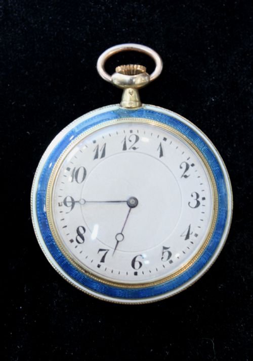 18ct Gold and Guilloché Enamel Fob Watch
