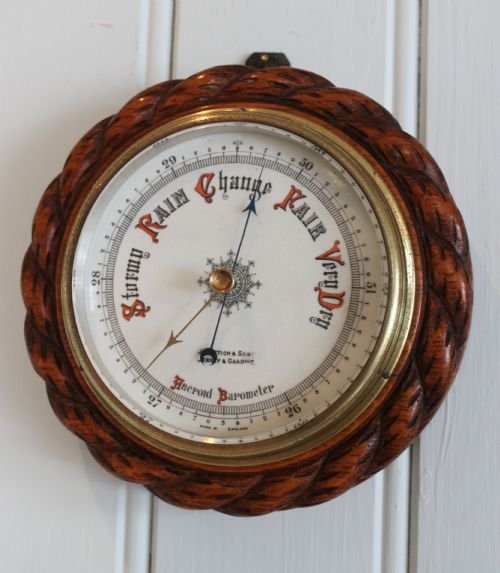 Edwardian Circular Oak Barometer 
