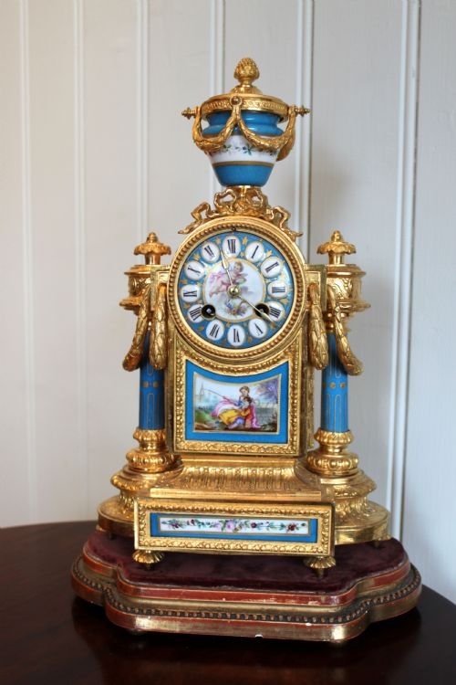 French Gilt Metal and Porcelain Mantel Clock