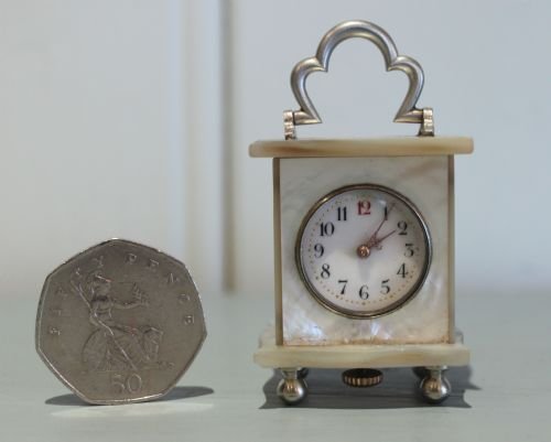 Miniature Mother of Pearl Watch-carriage Clock