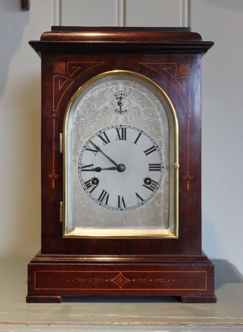 Edwardian Inlaid Mahogany Westminster Chiming Bracket Clock  
