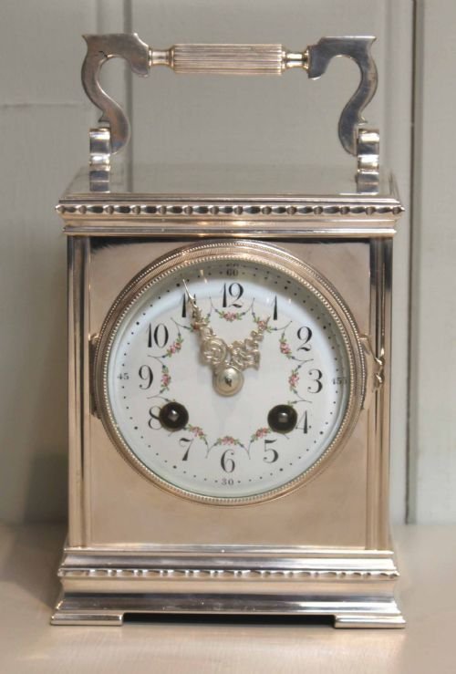 Large Silver Plated Striking Carriage Clock