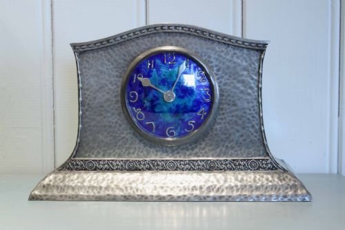 Pewter Arts and Crafts Mantel Clock