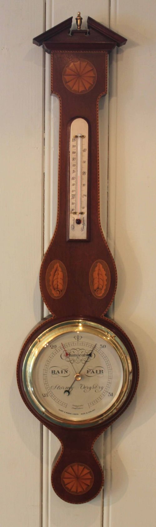 Mahogany and Inlaid Aneroid Barometer