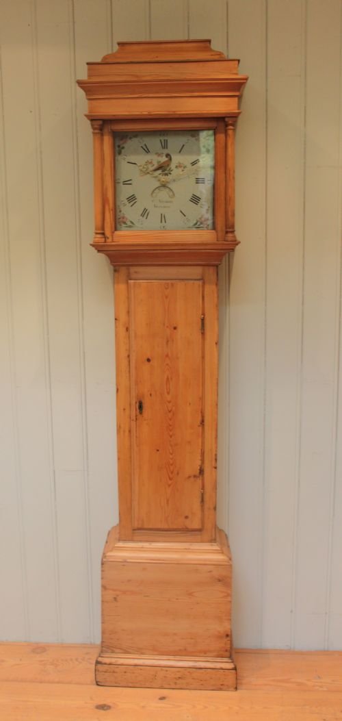 Small Well Proportioned 30 Hour Pine Longcase Clock with Caddy Top  

